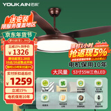 佑家（YOUKAIN）客厅吊扇灯大风力餐厅风扇灯现代简约变频电风扇带灯吊扇 53寸语音 沙铜金 变频6档配遥控