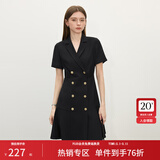 范思蓝恩正式气质通勤连衣裙女夏季收腰显瘦面试西装裙 黑色 L