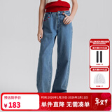 ELLE KIDS童装 百搭水洗直筒牛仔裤女童秋装上新纯棉舒适透气长裤 牛仔色 165 (M)