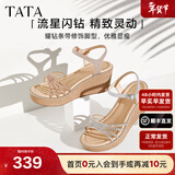 他她（TATA）绝美坡跟凉鞋女度假一字带厚底时装凉鞋秋季新款7MY14BL4 银色 38