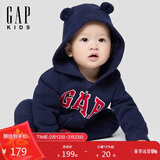 盖璞婴儿2025秋季新款字母logo抓绒连帽开裆连体衣儿童装805374