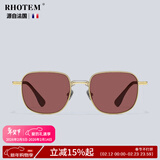 RHOTEM法国品牌新款防晒墨镜防紫外线时尚个性开车男士眼镜复古太阳镜女 金框摇滚红【专柜品质】