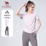 骆驼（CAMEL）运动套装女装新款跑步瑜伽健身短袖长裤弹力两件套休闲运动服
