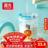 富光玻璃杯家用儿童牛奶杯子带刻度吸管水杯男女宝宝冲泡奶粉杯带把手