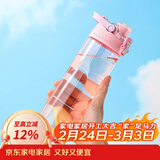 乐扣乐扣（LOCK&LOCK）人鱼线塑料运动水杯夏天便携水壶带刻度提手男女水杯子700ML粉色