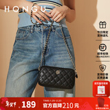 红谷包包女包新款经典头层牛皮菱格斜挎包简约链条包情人节礼物 漆黑