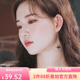 osewaya耳环女和纸手工千纸鹤耳夹无耳洞女森系清新气质长款耳饰氛围单只 藏青色耳环 单只