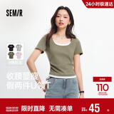 森马（Semir）短袖t恤女短款假两件百搭上衣25夏装显瘦U领套头衫109325100015
