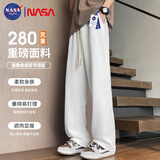 NASA GISS休闲裤男宽松垂感纯色透气直筒裤休闲运动长裤子男装 白色 M