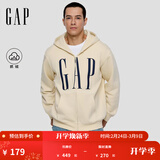 GAP男女装春款logo印花抓绒宽松运动连帽衫卫衣786920 米色 3XL (185/108A)亚洲尺码【偏大,建议拍小一码】