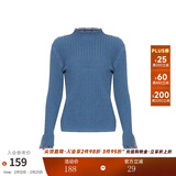 两三事梵高文艺 青衫 蕾丝拼接半高领打底衫女春季复古修身内搭针织衫 湖蓝 均码 F