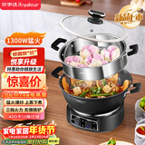 荣事达（Royalstar）电炒锅电蒸锅电煮锅多功能家用电热锅山东锅铸铁一体炖蒸煮不粘多用途锅RDG-BY28T带蒸笼-28cm