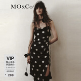 MO&Co.连衣裙含桑蚕丝复古波点解构吊带荡领捏褶高腰开叉斜裁摩安珂 黑白波点色 M 165