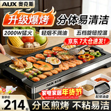 奥克斯（AUX） 烤肉锅烧烤炉电烤盘家用室内多功能料理锅不粘无浓烟韩式烤羊肉串机煎锅加大尺寸电烧烤炉煎烤锅 加大号烤盘-大火力-可拆洗 1层