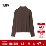 森马（Semir）长袖t恤女短款半高领薄绒轻暖打底衫2024冬新款纯色修身抓绒内搭 深咖啡50954 S