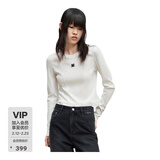 MO&Co.春秋MC刺绣设计感线条切割圆领长袖正肩短款T恤 白色黑色 本白色-第2批 M 165