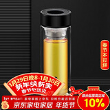 希乐玻璃水杯加厚玻璃双层茶杯男女士茶水分离杯子300ml黑DS-518-H