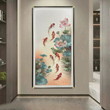 高档九鱼聚财图刺绣玄关装饰画苏绣正对入户门荷花挂画客厅走廊画 高档刺绣荷花九鱼图【实木圆角画框】 高度160宽度80cm 纯实木立体高档画框装裱 刺绣工艺+钢化玻璃