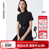 朗姿【尖货补单】黑白色显瘦轻礼服衬衫连衣裙女夏新款复古小黑裙裙子 黑色 M 160/80A