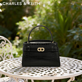 CHARLES&KEITH鳄鱼纹凯莉包手提斜挎婚包包女包生日女神节礼物CK2-50270880-1 Black黑色 S