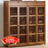 安尔雅新中式鞋柜门口简易鞋架家用收纳透气大容量多层玄关柜 四门加高