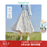 茵曼（INMAN）法式碎花高级感2025夏女新款休闲中长吊带连衣裙子 白底蓝花半身裙-18412674 L