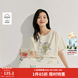 茵曼（INMAN）【商场同款】纯棉印花T恤2026夏季女装新款宽松百搭短袖上衣 古杏色 XL