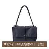 裘真情人节礼物 复古001邮差包女单肩通勤大容量斜挎包植鞣头层牛皮包 蓝色-大号