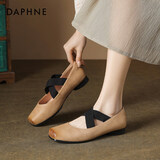 达芙妮芭蕾舞浅口单鞋女绑带外穿猪鼻子高跟小皮鞋粗跟法式玛丽珍鞋子