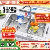 欧琳（OULIN）厨房水槽双槽洗菜盆双槽304不锈钢加厚洗碗槽双槽左右任选