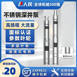 人民不锈钢深井泵220V高扬程家用井水抽水机大功率380V农用灌溉潜水泵 4方不锈钢1100W12叶78米扬程220V 配35米电源线