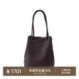 裘真情人节礼物008水桶包女斜挎通勤大容量真皮复古小众植鞣牛皮包包 咖啡色-小号