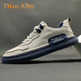 Dian.Aibu轻奢男鞋2025夏季新款头层牛皮休闲男鞋防臭板鞋防滑时尚运动鞋男 白蓝色【品牌男鞋】限量款 43 （皮鞋码）现货