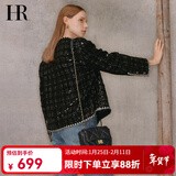 HR赫莲娜包包女包头层牛皮单肩斜挎女褶皱包女菱格包礼盒情人节礼物 黑色