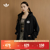 adidas 2025针织运动连帽夹克外套男女秋季阿迪达斯三叶草 黑色   M