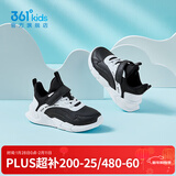 361°童鞋男女童网面透气春秋新款运动鞋革面款中大童魔术贴跑步鞋 碳黑/361度白【皮革】 35