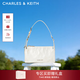 CHARLES&KEITH褶皱油蜡皮斜挎小方包手提包腋下包女士新年生日礼物CK2-80160183 Cream奶白色 S
