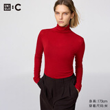 优衣库女装HEATTECH EXTRA WARM混纺高领T恤/长袖9%羊绒478954 478954/14玛瑙红色 M