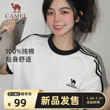 骆驼（CAMEL）夏日纯棉T神男女宽松圆领短袖上衣T恤 C36BAXLN090 无际白/黑 L