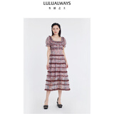 LULUALWAYSLULUALWAYS我爱露露24夏季新款氛围感欧根纱印花蛋糕裙长款连衣裙 粉色 M
