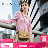 红谷包包女包新款牛皮单肩包时尚斜挎包小方包相机包情人节礼物 浅卡其