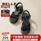 百丽（Belle）满钻条带繁星休闲凉鞋女商场款厚底凉鞋A9S2DBL4 黑色 36 (230mm)