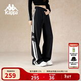 卡帕（Kappa）背靠背运动裤女士2025新款休闲条纹阔腿针织直筒裤子男K0F32AK05D 黑色-990A 秋冬款 L