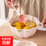 草莓陶瓷碗勺家用高颜值米饭碗少女心甜品碗釉下彩餐具套装 【2件套】浅粉草莓大号汤碗+勺