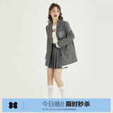 乐町时尚休闲外套通勤百搭秋季新款简约廓形西装C1BAD3402 灰色（现货2） S