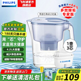 飞利浦（PHILIPS）净水壶 滤水壶 过滤水壶 净水器 厨房自来水过滤器 滤水器 过滤器滤芯 便携净水杯 AWP2814 【1壶3芯】 AWP2814天蓝 季度套餐