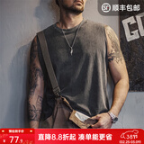 马登工装美式复古硬汉做旧背心男纯棉运动健身打底坎肩男士无袖T恤夏 旧炭黑 【砍袖/外穿/摇滚背心】 XL