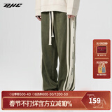 BJHG【2.0】 不计后果春秋环保麂皮绒串标拼接休闲裤子男潮流直筒长裤 军绿色 M (100-120斤）