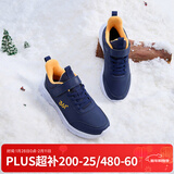 361°儿童运动鞋男童跑鞋秋冬密网轻便魔术贴女童皮革加绒保暖运动鞋 【皮革加绒】光普蓝色/芒果金黄色 34