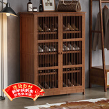 安尔雅新中式鞋柜门口简易鞋架家用收纳透气大容量多层玄关柜 双门款